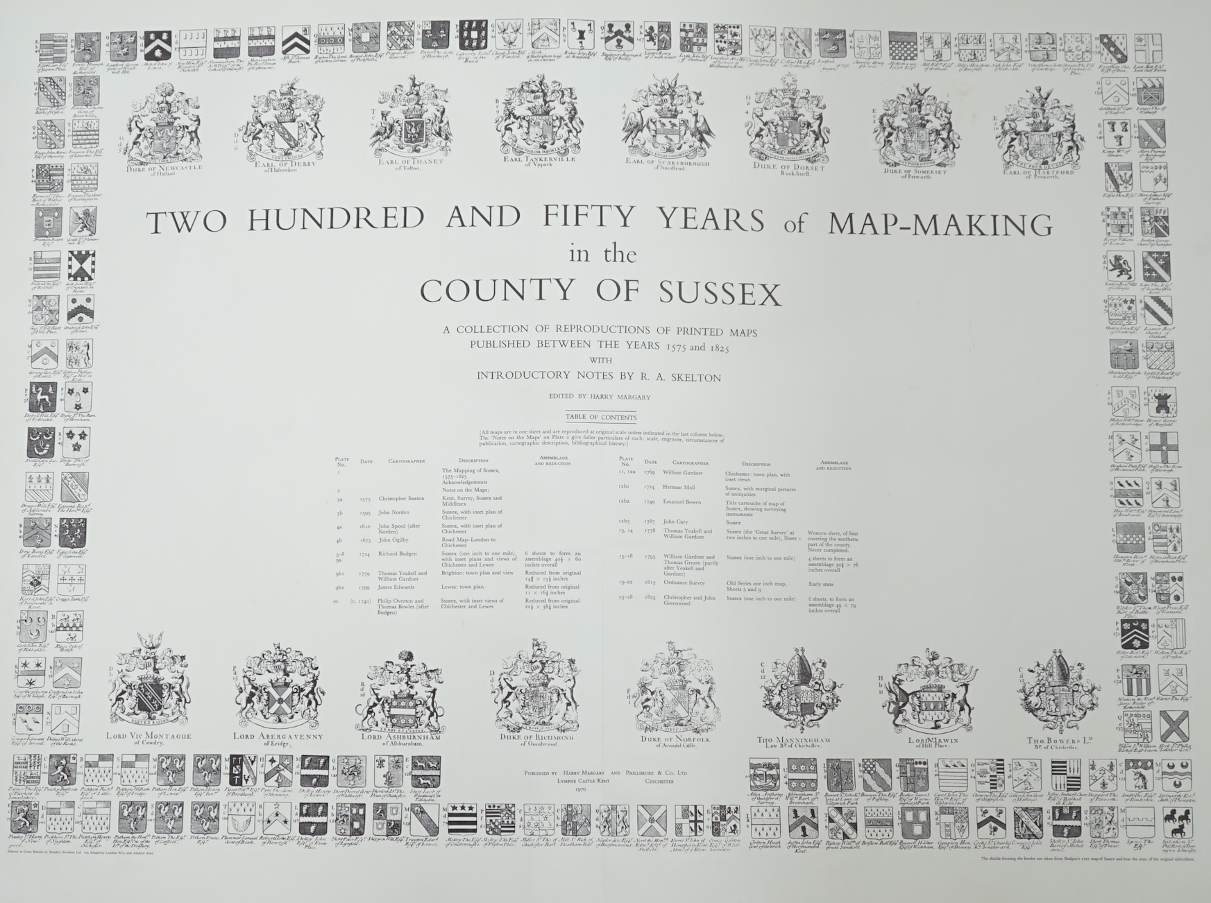 A Volume: 250 Years of Map Making in the County of SUSSEX. 1575 - 1825. 65.5cm high x 46 wide. Condition - poor to fair-cover marked and label torn